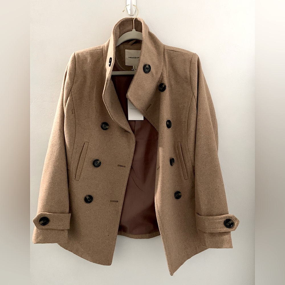 Thread & Supply Double Breasted Peacoat Camel Tan Sz Small NWT